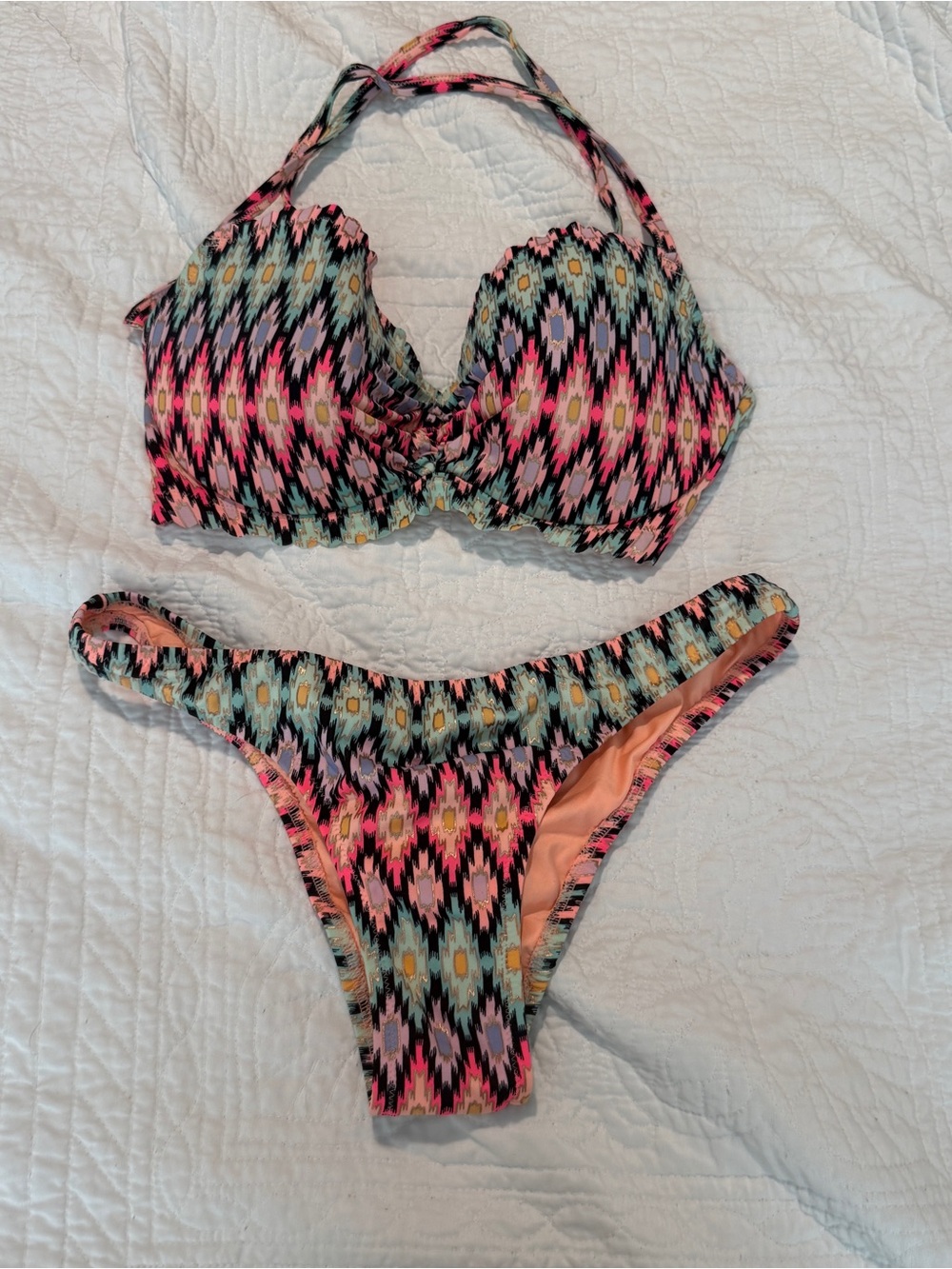 Victoria’s Secret Geometric Bikini Set - 34DD Top, Medium Cheeky Bottom